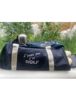 sac de sport pour golfeur brodé et personnalisé bleu marine et blanc