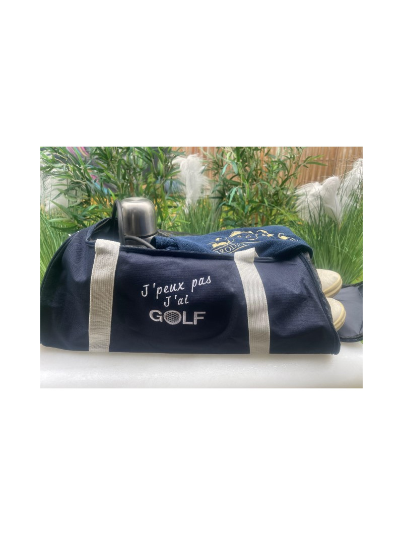 sac de sport pour golfeur brodé et personnalisé bleu marine et blanc