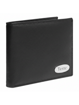 Porte-monnaie rectangulaire en cuir noir personnalisé avec initiales ou prénom par gravure