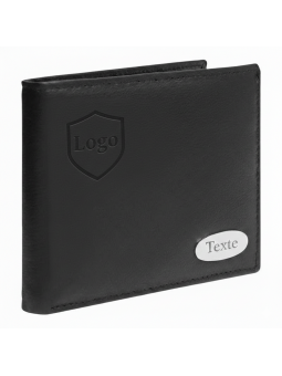 Porte-monnaie rectangulaire en cuir noir personnalisé avec logo par gravure