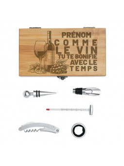 Service à vin personnalisé avec motif vin et prénom personnalisé "comme le vin tu tu te bonifie"