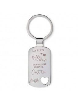 Porte-clés cœur métal gravé "La plus belle chose... Je t'aime" + prénom