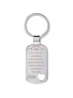 Porte-clés cœur métal gravé d'une déclaration d'amour qui touche le cœur  + prénom