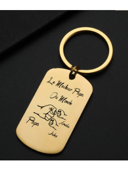 Porte clé “le meilleur papa 2” doré personnalisé avec prénoms – Gravure émotion UV