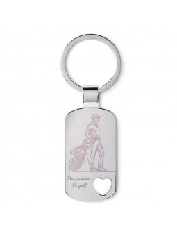 Porte-clés cœur métal gravé "Golfeur" + prénom