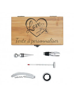 Service à vin personnalisé en bambou – Coffret Love
