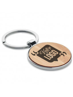 Porte‑clés rond métal et bambou personnalisé – Porte‑clés écoresponsable avec logo gravé