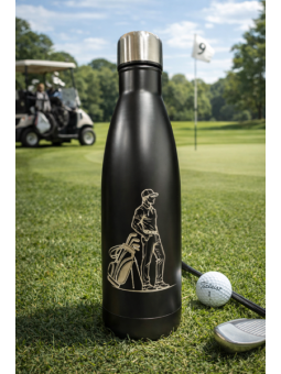 Bidon isotherme 550 ml noir personnalisé – Gravure golfeur et prénom
