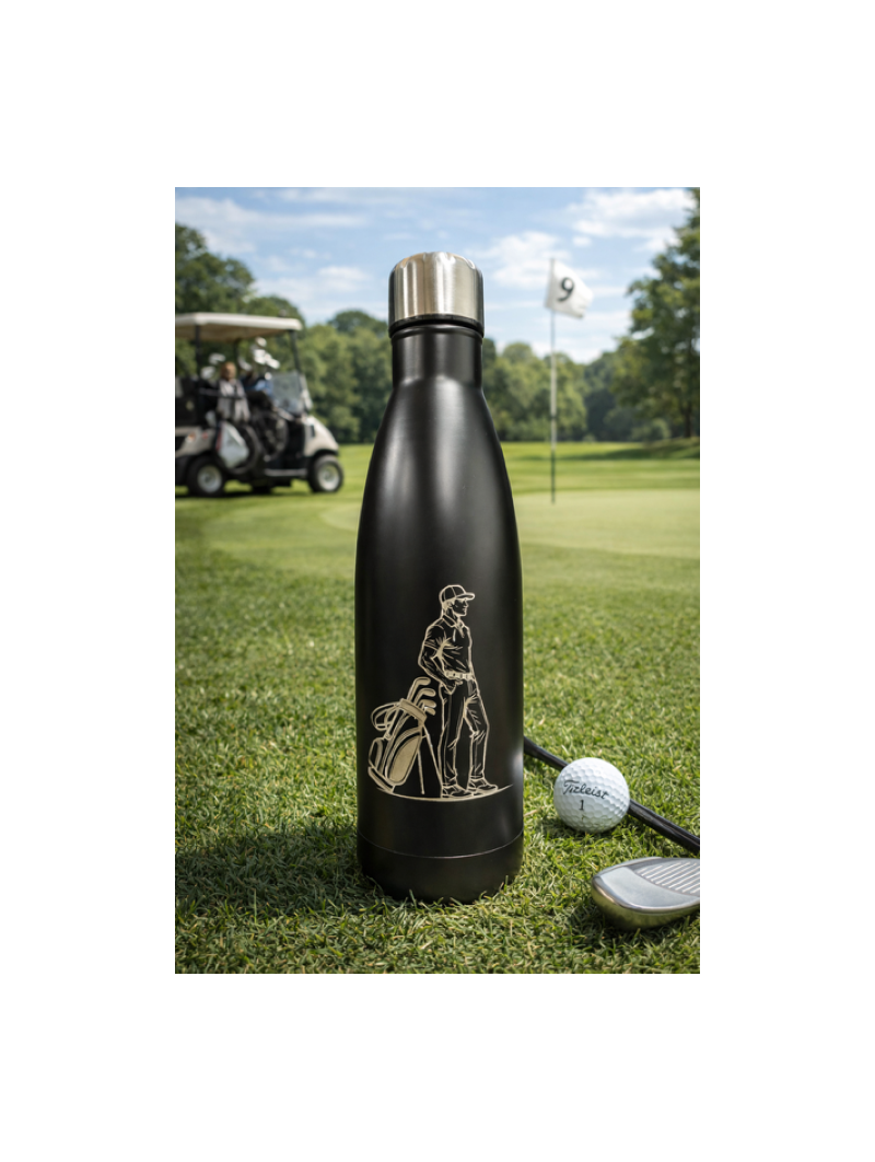 Bidon isotherme 550 ml noir personnalisé – Gravure golfeur et prénom