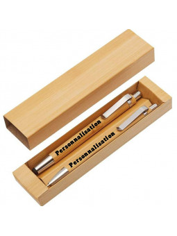 Set d’écriture DOUBLE BAMBOO personnalisé – Stylo + porte‑mine en bambou