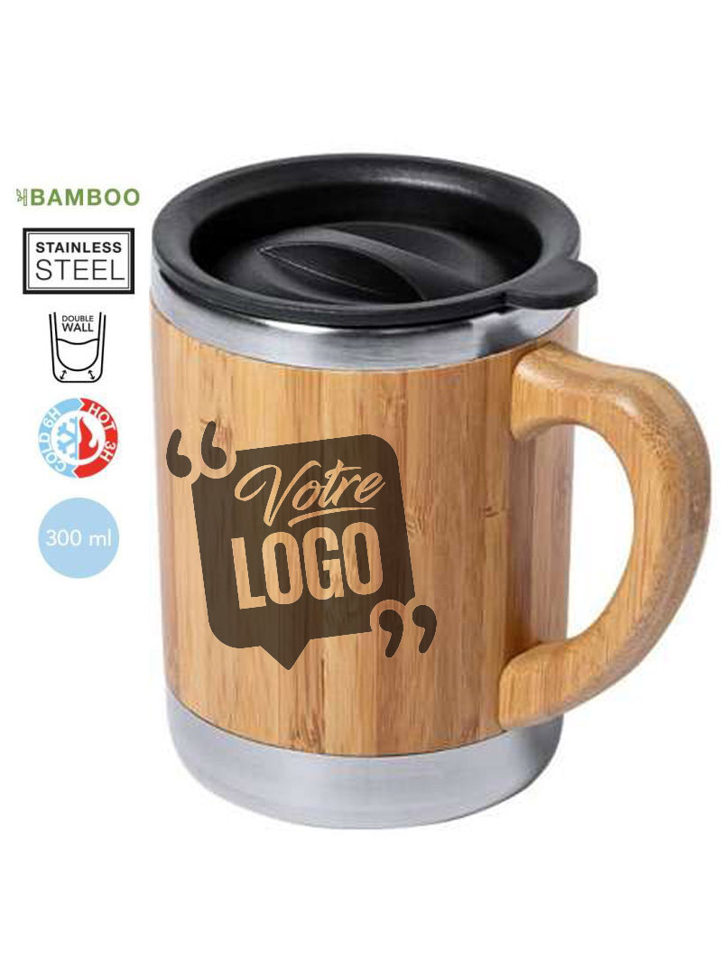Tasse thermique en bambou 300 ml personnalisée avec votre Logo gravé