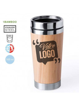Verre Thermique 500ml Acier Inox Bambou personnalisé avec votre logo gravé