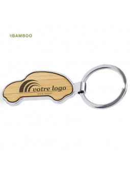 Porte clé voiture métal et bambou personnalisé avec votre logo gravé