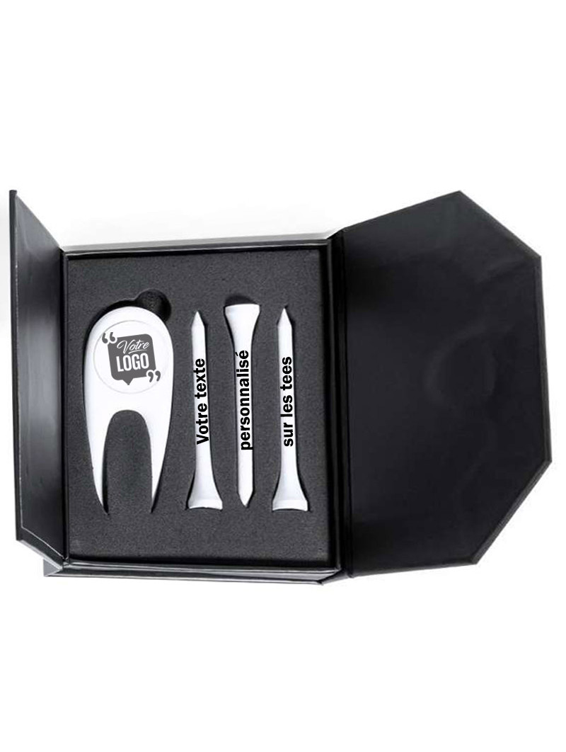 Set de golf relève pitch et tees personnalisé avec votre logo gravé et texte