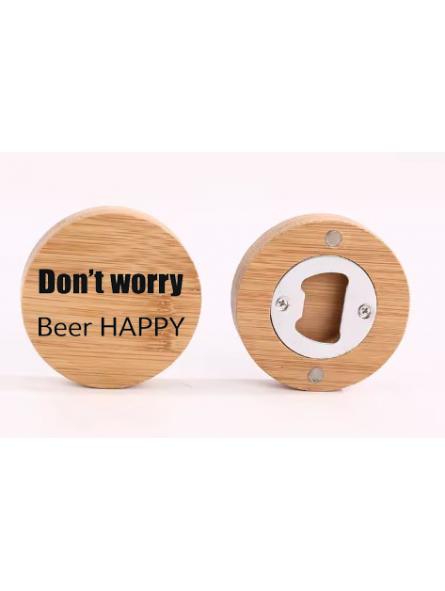 Décapsuleur magnétique en bambou – “Don't worry Be Happy”