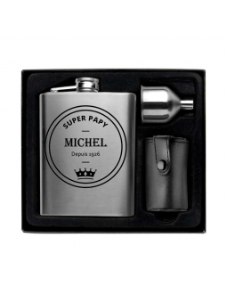 Set flasque "Super Papy” personnalisé avec prénom et année de naissance gravé