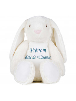 peluche lapin brodé avec le prénom et la date de naissance du bébé ou de l'enfant