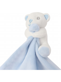 doudou ourson avec hochet bleu layette brodé avec le prénom