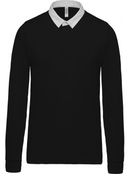 polo manches longues enfant noir et col blanc