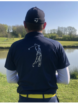 polo pour homme bleu marine avec golfeur brodé en gris argent
