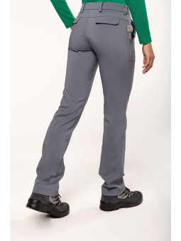 pantalon gris pour golfeuse déperlant, respirant et léger avec balle de golf sur son tee brodé
