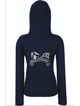 sweat-shirt femme bleu marine zippé à capuche du centre équestre Lagrange personnalisable avec prénom