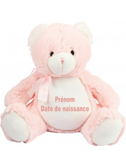 Peluche Ourson rose avec prénom et date de naissance brodé
