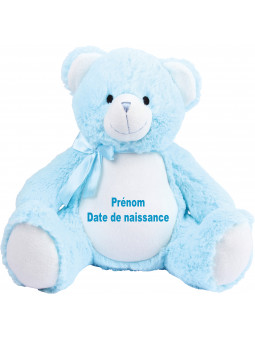 Peluche Ourson bleu avec prénom et date de naissance brodé