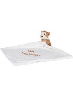 doudou plat singe personnalisé avec le prénom de bébé brodé