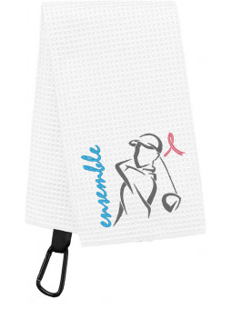 serviette de golf blanche homme soutien au ruban rose