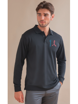 polo manches longues homme Ruban Rose avec golfeur brodé
