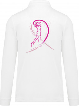 polo de golf manches longues respirant avec golfeuse et ruban rose brodé