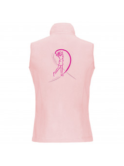 Veste polaire sans manche brodée avec golfeuse et ruban rose