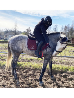 cheval avec son tapis personnalisé motif CSO et texte brodé