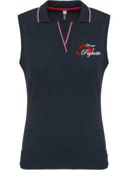 polo sans manches Elevage de Peybottes bleu marine pour femme