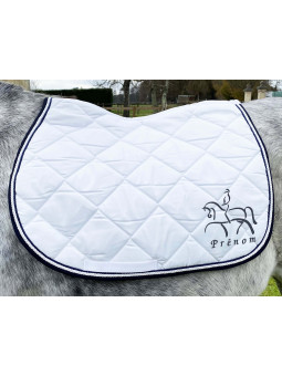 tapis de selle blanc cheval de dressage personnalisable avec prénom brodé