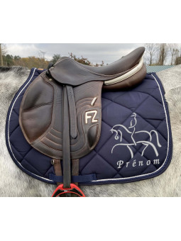 tapis de selle dressage bleu marine personnalisé avec prénom