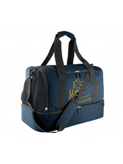 Sac d'équitation bleu marine avec accès direct au rangement de la bombe, des bottes personnalisé avec prénom brodé