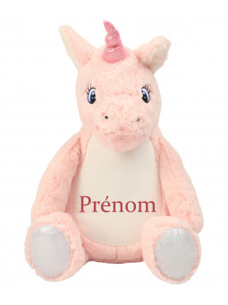 Peluche licorne brodé avec le prénom, la date de naissance du bébé