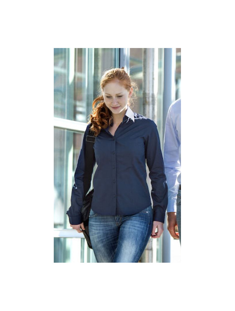 Chemise femme bleu marine manches longues Clique personnalisable par broderie