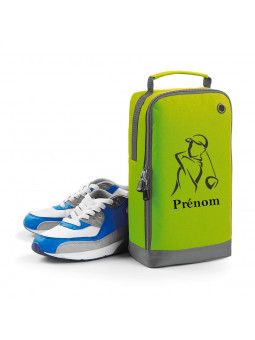 sac à chaussure de golf vert citron personnalisé avec golfeur et prénom brodé