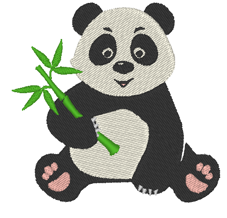 broderie d'un panda avec sa branche de bambou